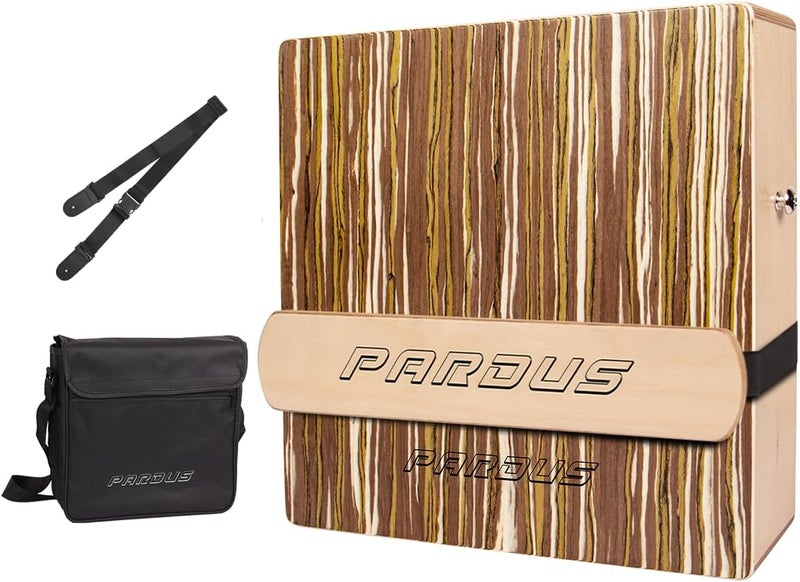 PARDUS Portable Cajon Drum with Removable Snare Straps – Travel Cajon with Dual-Sided Birch & Techwood for Deep and Crisp Sounds – Percussion Musical Instrument – Includes Oxford Carrying Bag - Image 1